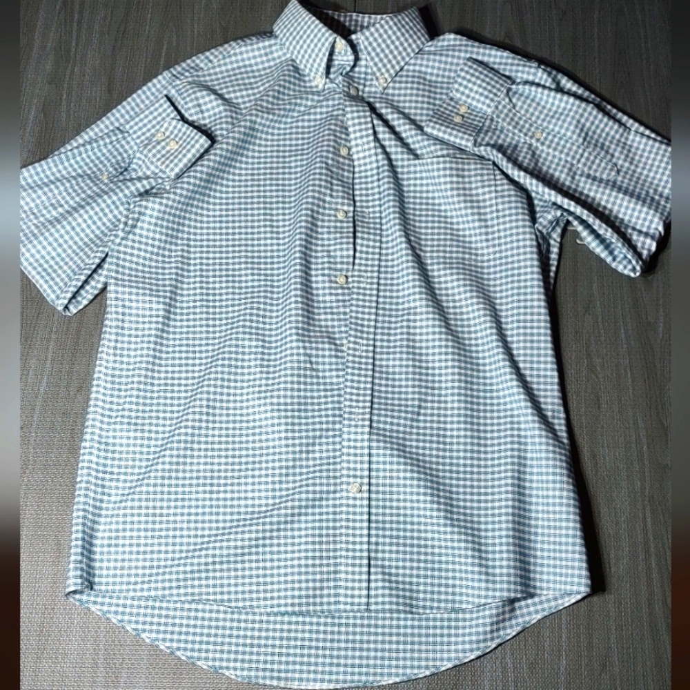 Stafford Gingham Wrinkle Free Oxford Travel Shirt Mens regular fit 16 1/2 32-33